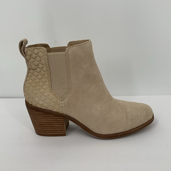 TOMS Everly Chelsea ankle boots cream suede quilted shoe Western elastic new 7.5 - Picture 1 of 5